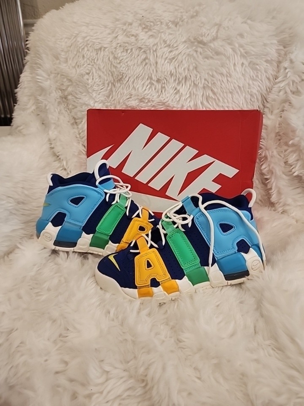 Nike Kids' Multi-Color Uptempo Style Sneakers - Blue/Green/Yellow